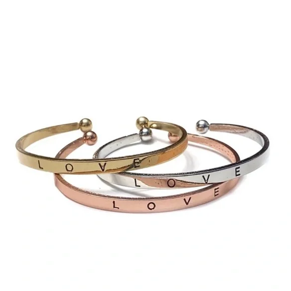 $3/20 Love Bracelets Triple Stacking Stamped Word Metal Cuffs Tri Color - Picture 7 of 7